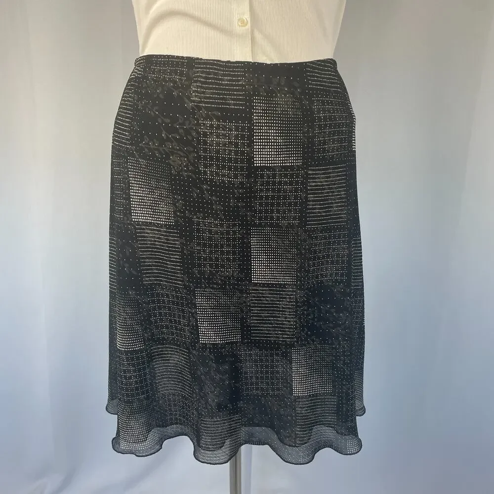 Reversible Midi Skirt Large Black Floral Geo Layered Chiffon Y2K Fairy Whimsy